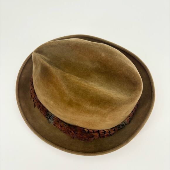 Vintage Royal Coachman‎ by Dobbs Velvet Fedora Hat Feather Band Steampunk Boho - Picture 3 of 7